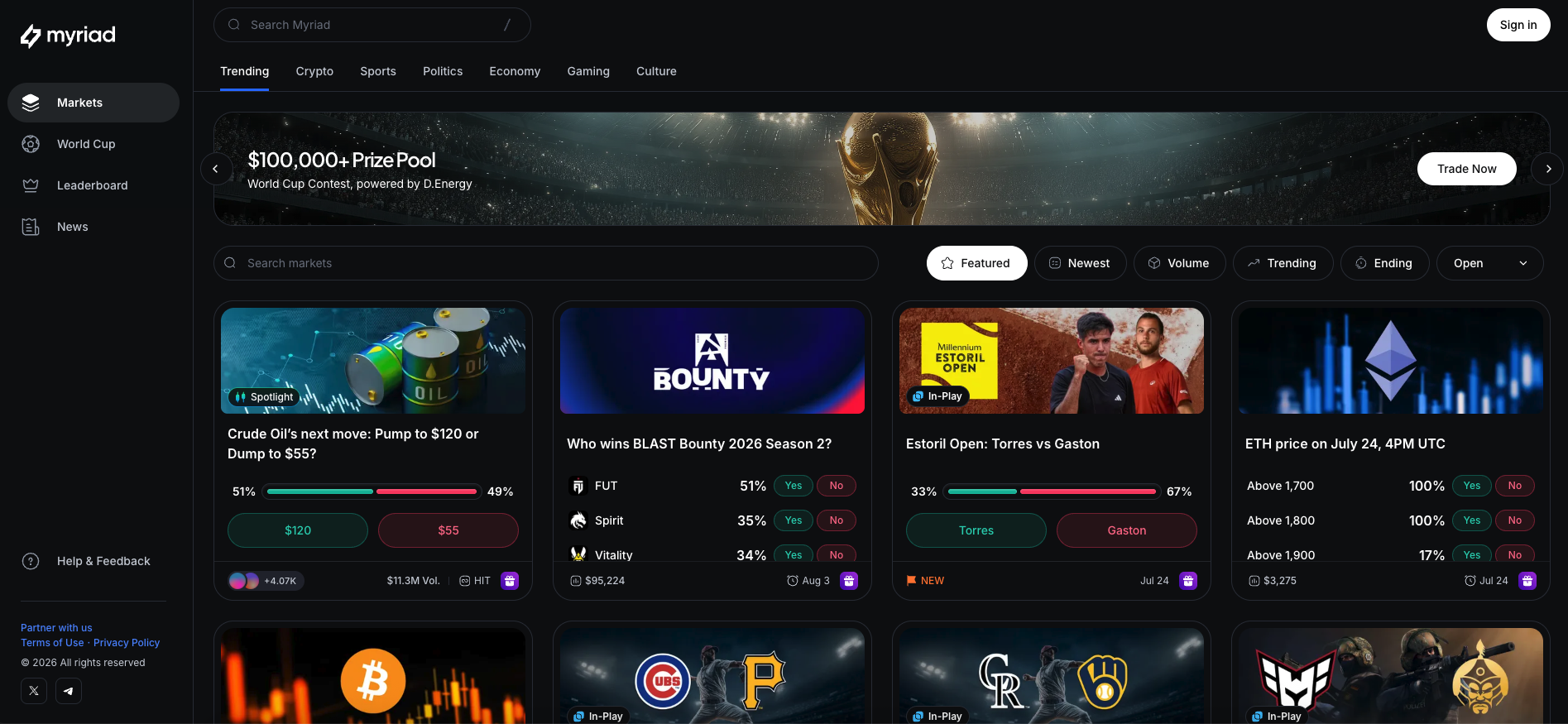 myriad.markets Interface